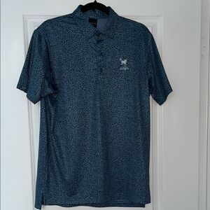 Dunning Golf Navy Blue Leaves Patterned Golf Polo Shirt Size Small S